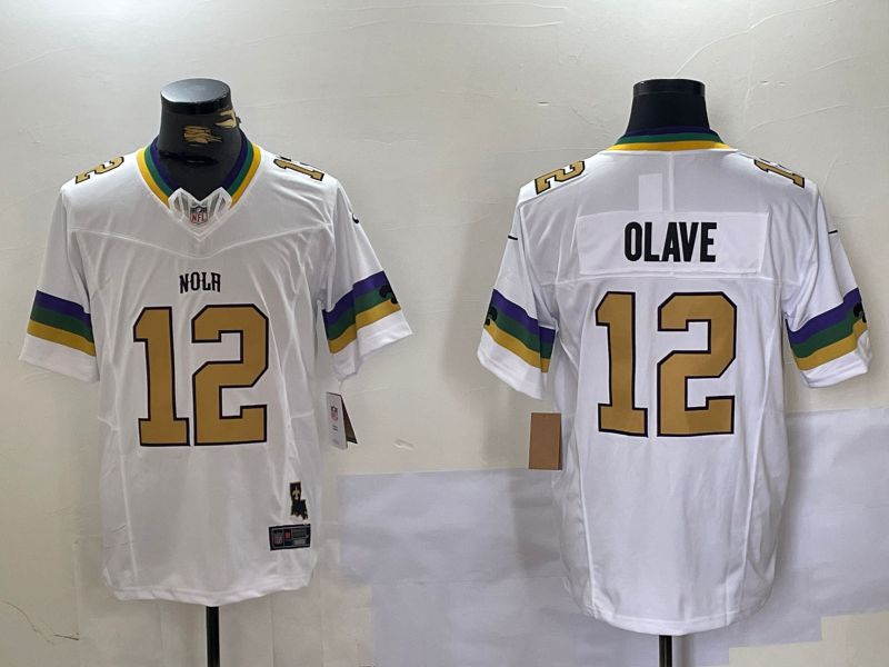 Men New Orleans Saints 12 Olave White Three generations 2024 Nike Vapor Limited NFL Jersey style 1